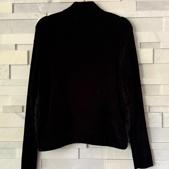 LISA INTERNATIONAL Faux Fur Ribbed Knit Sleeves Full Zip Sweater Jacket L Glam - Picture 2 of 6